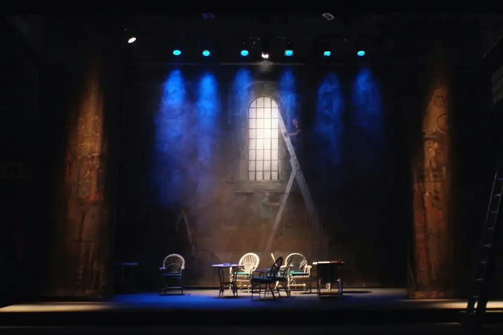 Theater stage lit with blue light